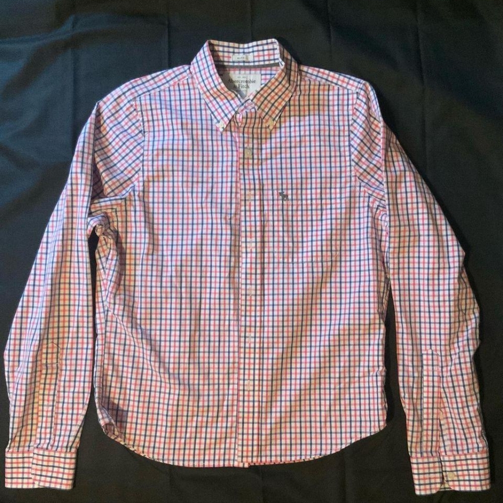 Abercrombie & Fitch Muscle Mens Large Dress Shirt Red,Blue,White Striped